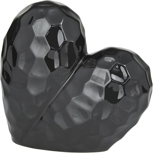 Deco 79 Porcelain Ceramic Heart Decorative Sculpture Dimensional Angled Origami Inspired Home Decor Statue, Accent Figurine 8" x 3" x 8", Black-Ruum Studio Home