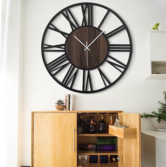 LEIKE 32" Oversized Large Wall Clocks,Silent,Non Ticking,Battery Operated Modern Round Big Wood Decorative Metal Wall Clock for Living Room, Bedroom,Kitchen,Farmhouse,Office Decor - Black,32 Inch-Ruum Studio Home