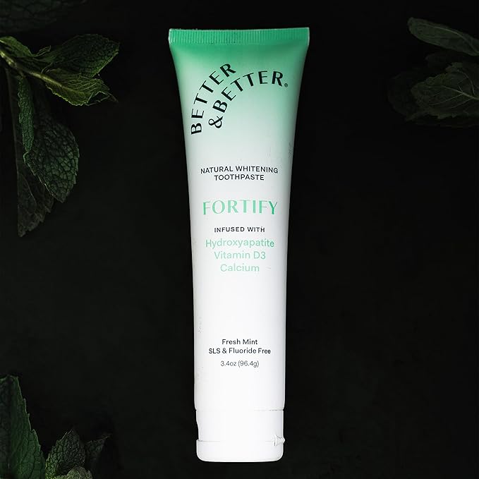 Better & Better Fortify Hydroxyapatite Toothpaste | Infused w/VIT. D & Calcium | Fluoride & SLS Free for Sensitive Brushers | Natural & Vegan Whitening Toothpaste | Fresh Mint Flavor | 3.4oz, 3 Pack-Ruum Studio Home