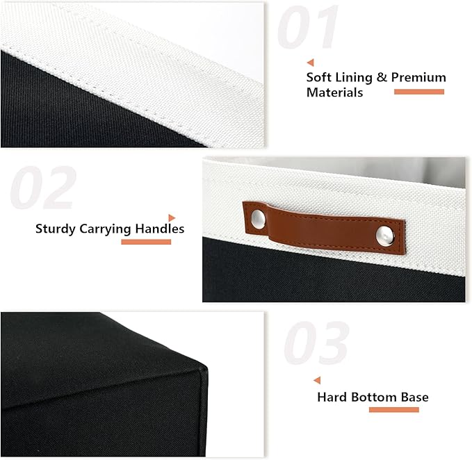 DULLEMELO Large Storage Baskets Fabric Storage Bins, Canvas Storage Basket for Shelf Toys, Decorative Large Storage Bins with Handle for Baby Gift(White&Black)-Ruum Studio Home