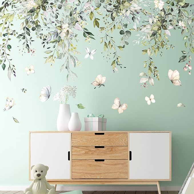 Amaonm Creative Removable Rainforest Plants Wall Decals Hanging Green Leaves and Vines Wall Stickers 3D Home Wall Corner Background Decoration Decor for Kids Girls Bedroom Nursery Offices Living Room-Ruum Studio Home