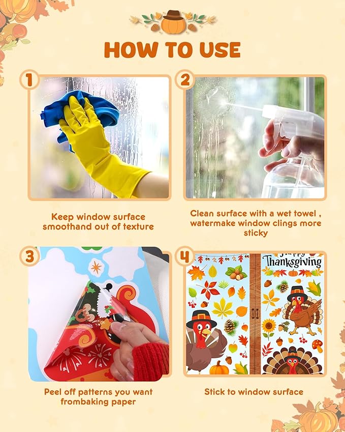 Thanksgiving Window Clings - 9 Sheets 114 Pcs Thanksgiving Decorations for Fall Autumn Harvest Home Party, Pumpkin Leaves Turkey Acorns Stickers for Glass, Double-Sided Static Window Decals-Ruum Studio Home