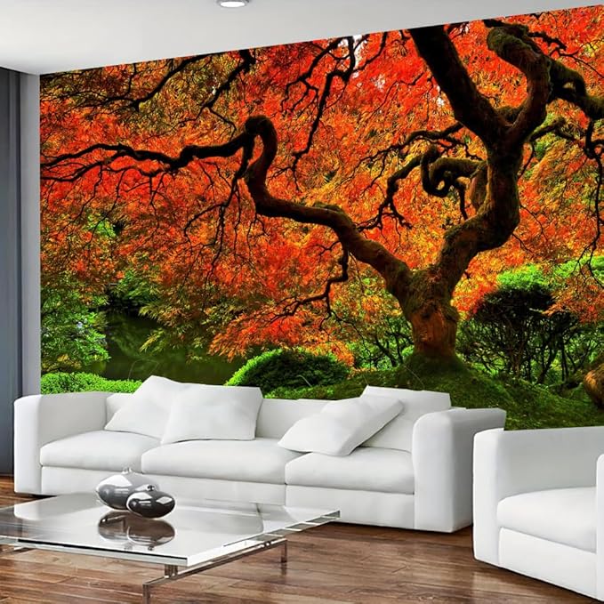 FENDROM Lakeside Red Tree Print Tapestry Nature Old tree Wall Hanging Decorative Psychedelic Scenic Tree Headboard Bedspread Tapestries for Bedroom Living Room Decor-Ruum Studio Home