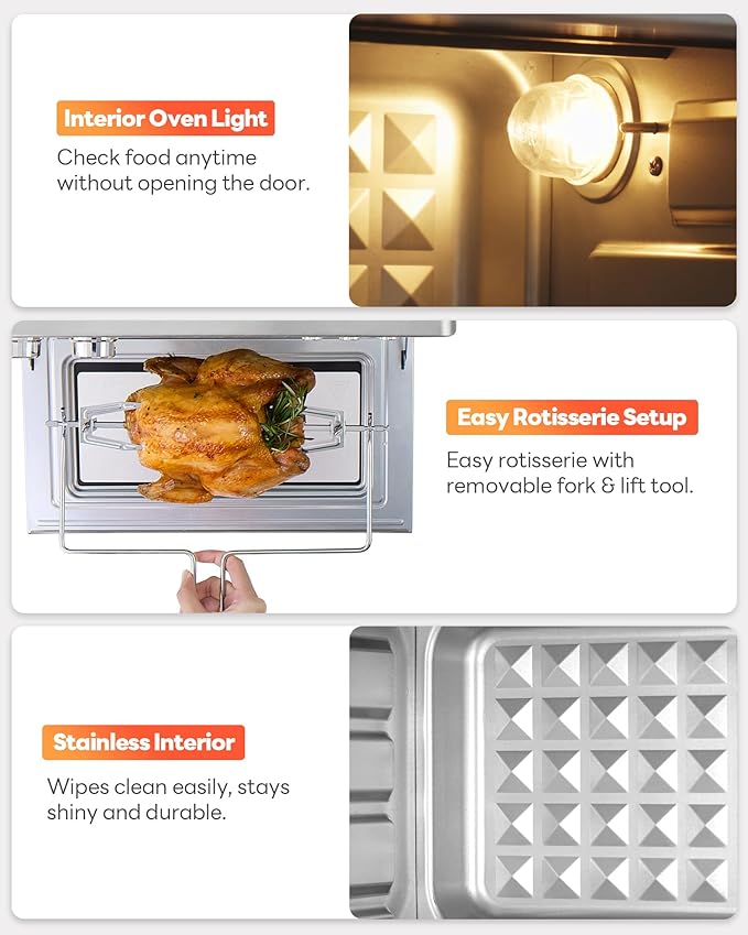 28QT Air Fryer Toaster Oven Combo, Large 12-in-1 Convection Countertop Oven with Next-Gen HeatWave Convection, 3-Layer Cooking, Rotisserie for Chicken, Fits 11" Pizza, Full Accessories, Sparkle Black-Ruum Studio Home