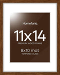 Homeforia 11x14 Brown Picture Frame, High End Dark Oak 11x14 Walnut Poster Frame with Mat 8x10, 11 x 14 Wooden Frame Matted to 8 by 10 inch Photo, 14x11 Thin Frames, Tempered Glass, Wall Kit, Set of 1-Ruum Studio Home