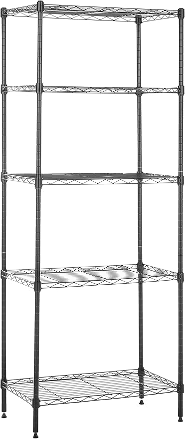 Amazon Basics 5-Shelf Multipurpose Adjustable Sturdy Steel Storage Shelving Unit, Easy Assembly, 13.4" D x 23.2"W x 60"H, Black-Ruum Studio Home