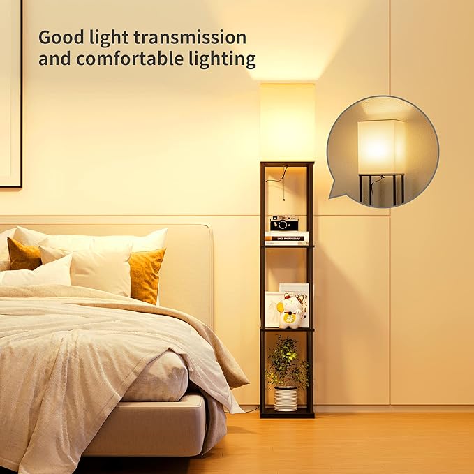 SUNMORY Floor Lamp with Shelves, Modern Square Standing Lamp with 3 Color Temperature Bulb, Corner Display Bookshelf Lamp for Living Room and Bedroom(Black)-Ruum Studio Home