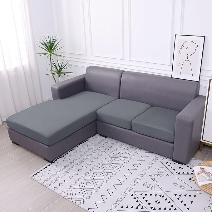 hyha Waterproof Couch Cushion Covers, Sectional Sofa Slipcovers Washable, L Shape Chaise Dog Couch Covers for Sectional Sofa, Universal Furniture Protector (1 Piece for Chaise, Dark Grey)-Ruum Studio Home
