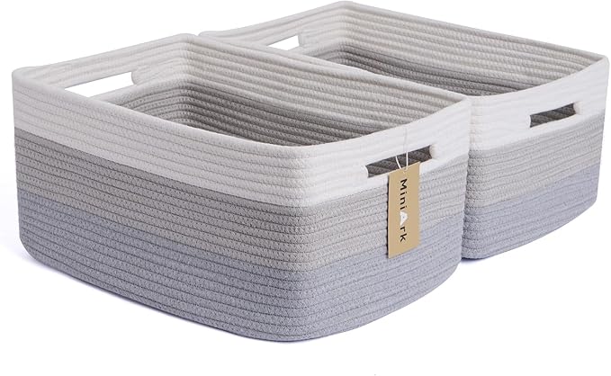 Large Storage Baskets for Shelves, Closet Organizers Bins for Clothes Blanket Towels, Baby Nursery, Toy Baskets Box, Woven Rope Baskets, 17 x 13 x 7.5”, 2 Packs Gradient Grey-Ruum Studio Home