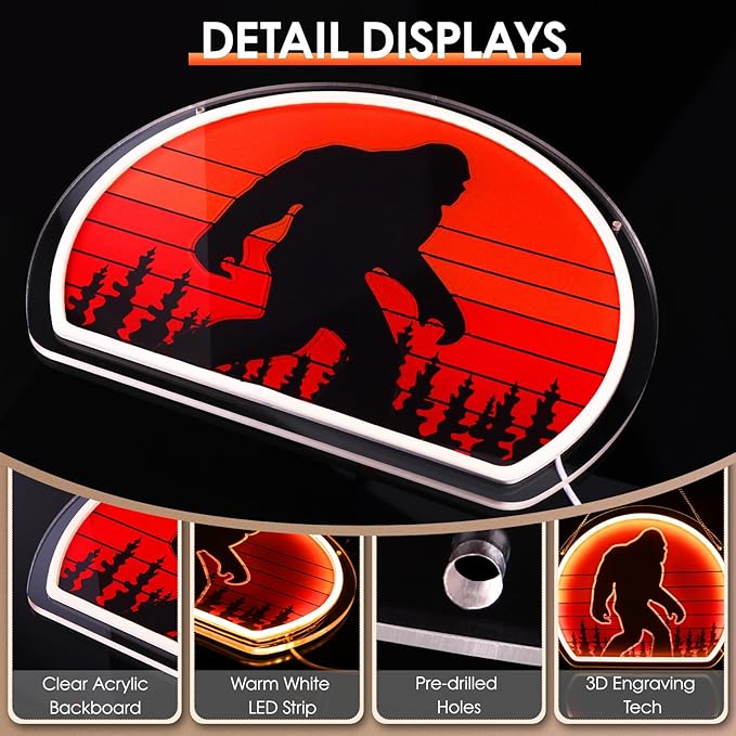 Bigfoot Neon Sign, Bright Dimmable USB Powered Sasquatch Neon Lights Sign and Unique UV Printed Funny Big Foot Sasquatch Gifts for Men Women Adults Kids Bigfoot Lovers Wall Art Decors-Ruum Studio Home