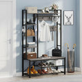 BON AUGURE Hall Tree with Bench and Shoe Storage, Entryway Bench with Coat Rack, Wooden Metal Coat Tree with Hooks, 5 in 1 Multifunctional Shoe Benches and Wall Rack (Dark Gray Oak)-Ruum Studio Home