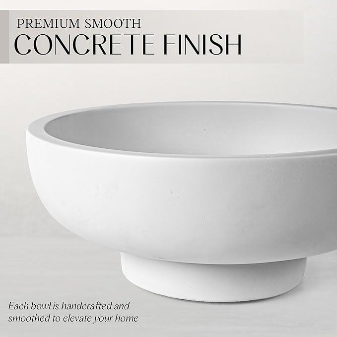 Large Decorative Bowl for Home Decor – Concrete Fruit Bowl for Kitchen Counter | Key Bowl for Entryway Table | Pedestal Bowl for Modern Decor | Coffee Table Centerpiece-Ruum Studio Home