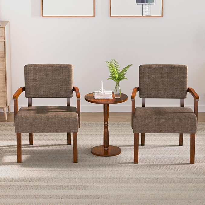 Accent Chair Set of 2 with Table, Living Room Chairs with Soft Seat & Armrests for Living Room Bedroom Reading Room Waiting Room (Brown), (AC01)-Ruum Studio Home