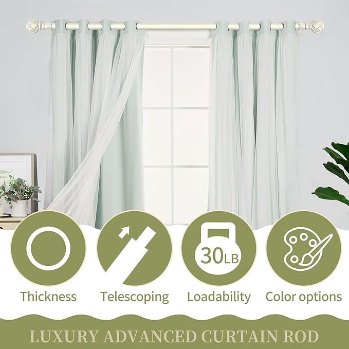 White Farmhouse Curtain Rods for Windows:Heavy Duty Adjustable Curtain Rod for Bedroom Living Room,Boho Decorative Rustic Drapery Pole with Vintage Coastal Finials,Antique White 2 Pack 36-88"-Ruum Studio Home