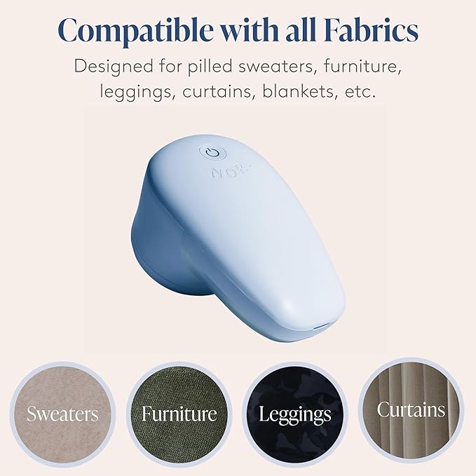 Nori Trim Fabric Shaver - Lint Remover for Clothes & Furniture Couch Pilling - Sweater Pill Remover - Clothes Shaver with 6 Precision Blades - Wireless and Rechargeable - Blue-Ruum Studio Home