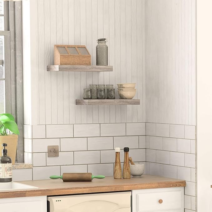 HOOBRO Floating Shelves for Wall, Wall Mounted Shelf Set of 2, 15.7" Hanging Shelf with Invisible Brackets, for Wall in Bathroom, Bedroom, Toilet, Kitchen, Living Room, Office, Greige BG40BJ01-Ruum Studio Home