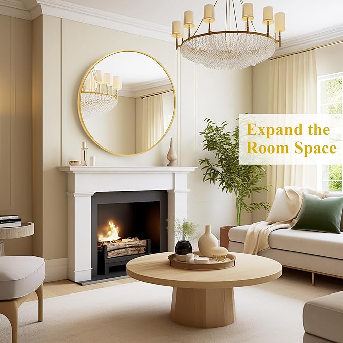 Fabuday Gold Circle Mirror for Bathroom - 24 Inch Golden Framed Round Mirror for Wall Decor, Living Room, Bedroom, Entryway Circular Mirrors-Ruum Studio Home