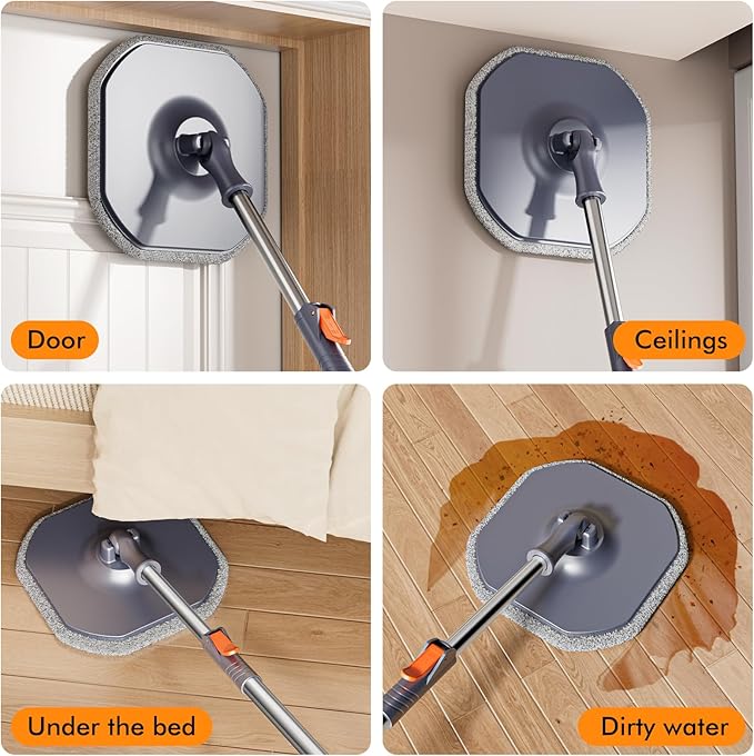 Spin Mop and Bucket Set with Separate Dirty and Clean Water,360° Self Cleaning Mop and Bucket System with Widened Foldable Handle,2 Replaceable Mop Pads,Square Mops for Floor Tile Marble Wall Cleaning-Ruum Studio Home