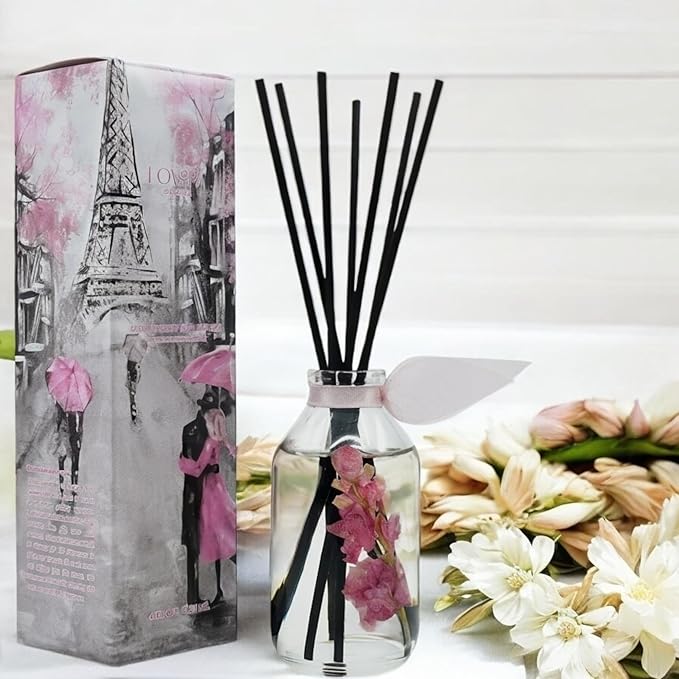 LOVSPA Reed Diffuser Set, Pink Tuberose Scented Oil Diffuser with Sticks, Home Fragrance Accessories for Bathroom Shelf Decor, Aroma Diffusers for Home or Office Desk, USA Made-Ruum Studio Home