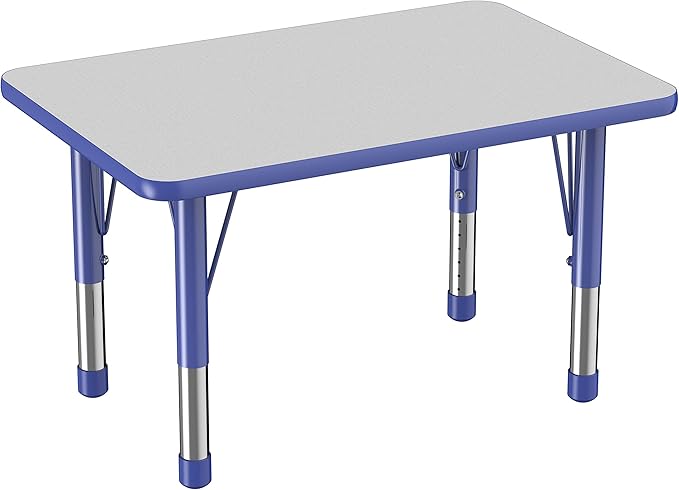 FDP Rectangle Activity School and Classroom Kids Table (24 x 36 inch), Chunky Toddler Leg, Adjustable Height 15-24 inches - Gray Top and Blue Edge-Ruum Studio Home
