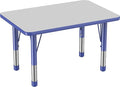 FDP Rectangle Activity School and Classroom Kids Table (24 x 36 inch), Chunky Toddler Leg, Adjustable Height 15-24 inches - Gray Top and Blue Edge-Ruum Studio Home