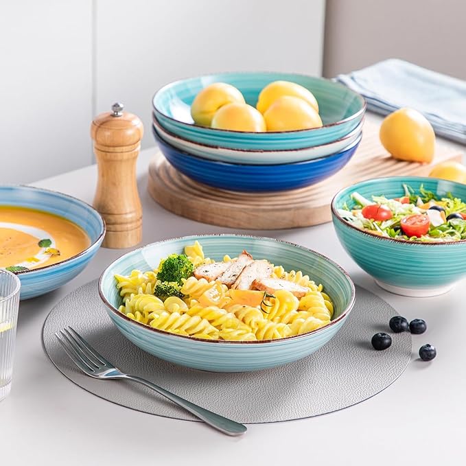 vancasso Bonita Dinnerware Set 24 Pieces Blue Stoneware Service for 6, Handpainted Spirals Pattern Stoneware Combination Set-Ruum Studio Home