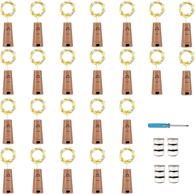YJFWAL 24Pack 20LED Wine Bottle Lights with Cork, Cork Shape Silver Copper Wire Fairy Mini String Lights Fairy lights Battery Operated for DIY, Party, Wedding, Christmas, Halloween Decor (Warm White)-Ruum Studio Home