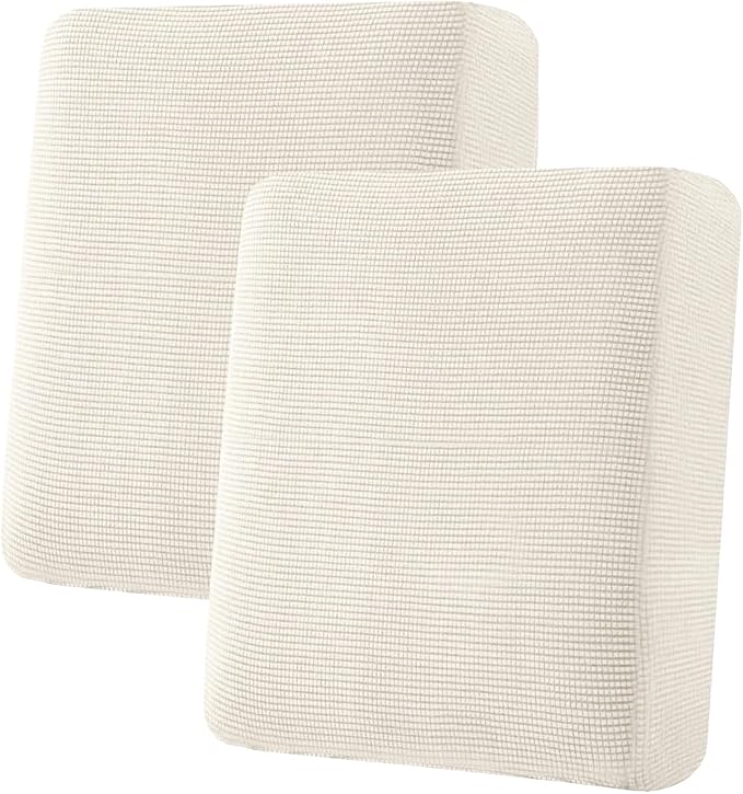 H.VERSAILTEX Super Stretch Individual Seat Cushion Covers Sofa Covers Couch Covers Slipcover Sets Thick Jacquard Textured Twill Fabric (2 Piece Medium Sofa Cushion Covers, Porcelain)-Ruum Studio Home