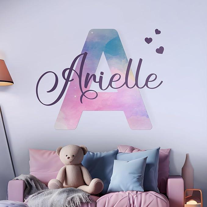 Custom Stickers Name Wall Decor I Personalized Name Sign for Room Decor | Multiple Custom Name & Initial I Decal for Baby Girl Nursery Decor I Nursery Wall Decal for Baby (A. Pink and Blue Sky)-Ruum Studio Home