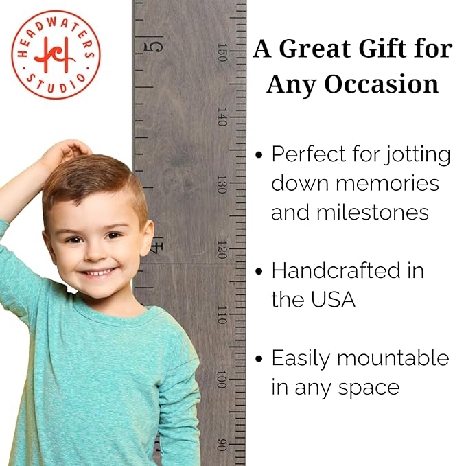 Height Ruler for Wall - Child Height Wall Chart, Height Chart for Kids Growth Chart for Wall Growth Chart Wood, Wooden Growth Chart for Wall - Gray w/Inches - 63"x5.75"-Ruum Studio Home