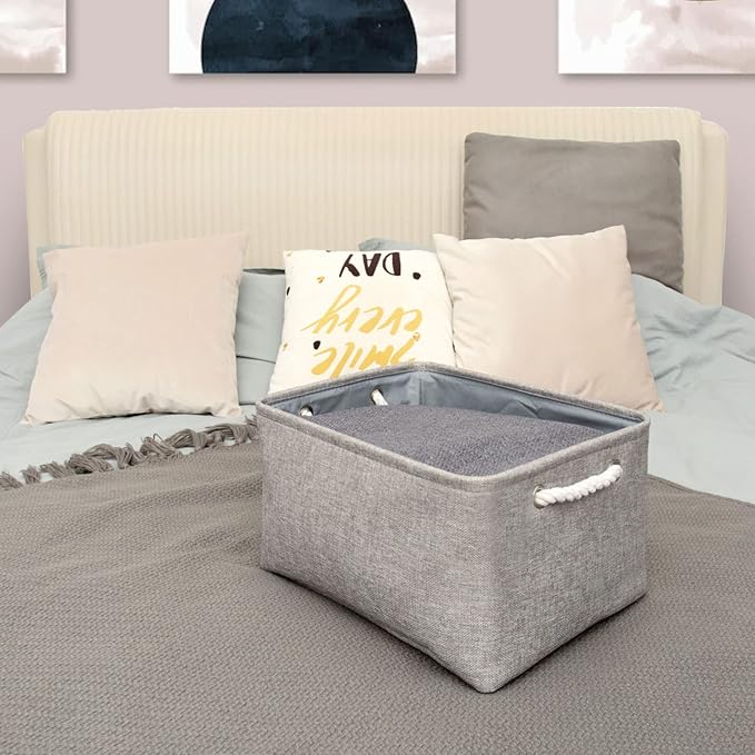 TheWarmHome Storage Bins for Shelves - 11.8x7.9x5.2 inch Grey Small Storage Baskets for Organizing, Fabric Storage Cubes Closet Organizer for Home Nursery Gift Decorative (Gray)-Ruum Studio Home