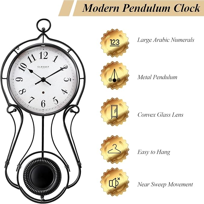 CLXEAST 20 Inch Black Metal Pendulum Wall Clock, Large Schoolhouse Regulator Wall Clocks for Living Room Decor,House Warming Gifts New Home,Gifts for Women-Ruum Studio Home