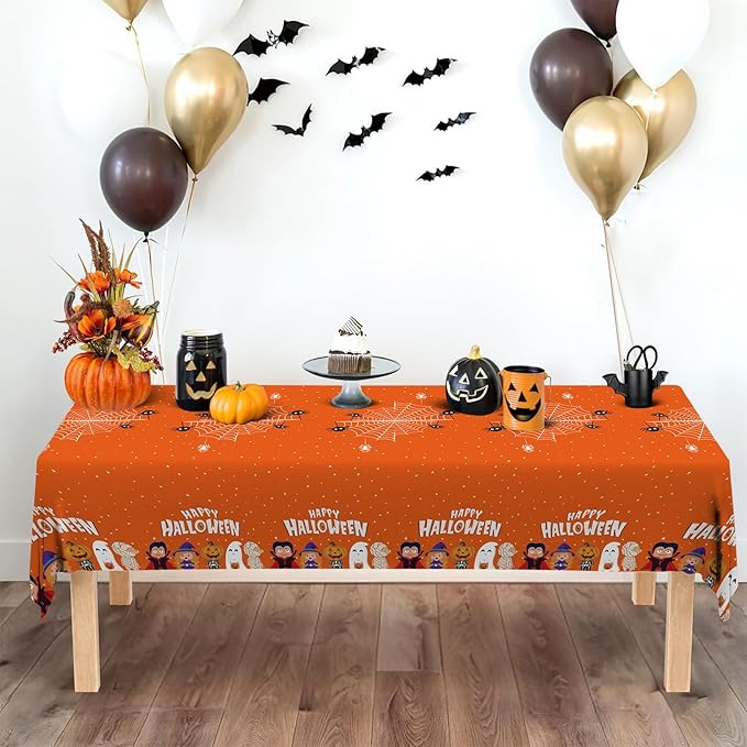 ATFUNSHOP 4 Packs Halloween Tablecloth Disposable Table Cover 54X108 Halloween Decorations KidsBirthday Party Decor, Spooky Spider Web Waterproof Spillproof Table Cloth - Perfect for Dinner