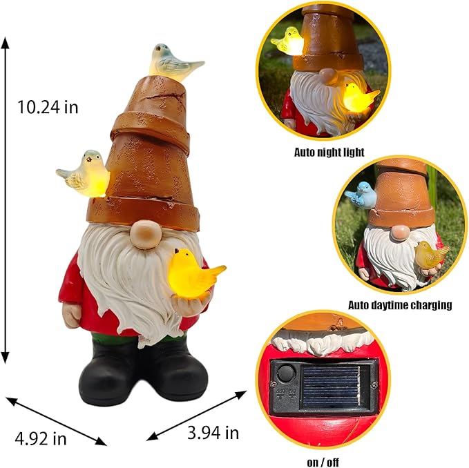 COWOS Solar Garden Figurine, Cute Resin Gnome Sculpture, Garden Statues Outdoor Decor, Funny Gnome Gift Sculpture Decoration for Home Patio Yard Lawn Porch Ornament-Ruum Studio Home