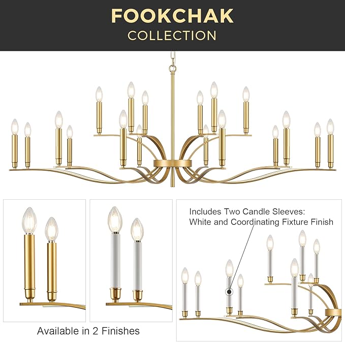 18 Light Gold Living Room Chandelier High Ceiling Foyer Candle Chandelier Large Modern Brass 59in Metal Chandeliers Hanging Light for Master Bedroom Dining Room Light Fixture Over Table-Ruum Studio Home