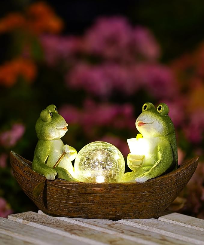 Solar Frogs Boating Statue Garden Decor: Outdoor Sculpture Lights Decorations Art Ornament Yard Lawn Backyard - Ideal Gifts for Women Mom Grandma-Ruum Studio Home
