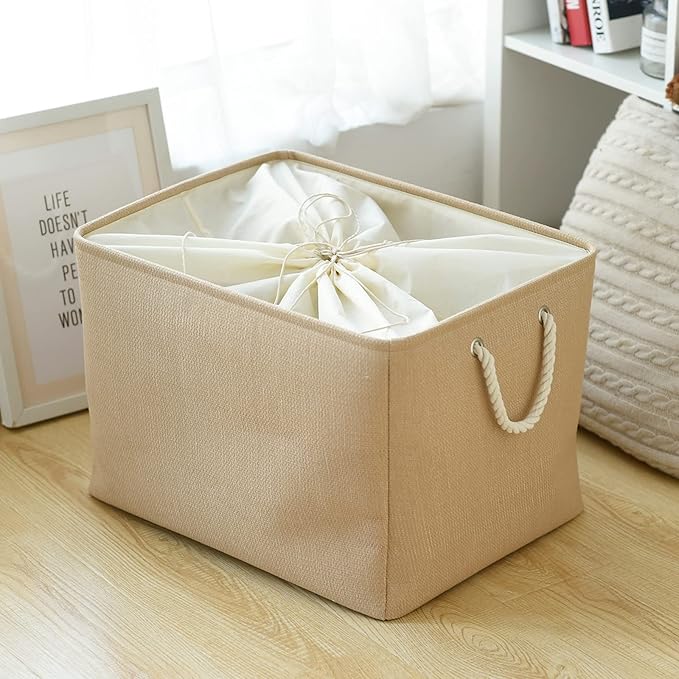 TheWarmHome Storage Bin for Shevles - Extra Jumbo 3Pack 20.5L×15.7W×13.8H inch Organization and Storage Basket for Organizing, Fabric Storage Cubes for Closet Shoe Linen Decorative (Beige)-Ruum Studio Home