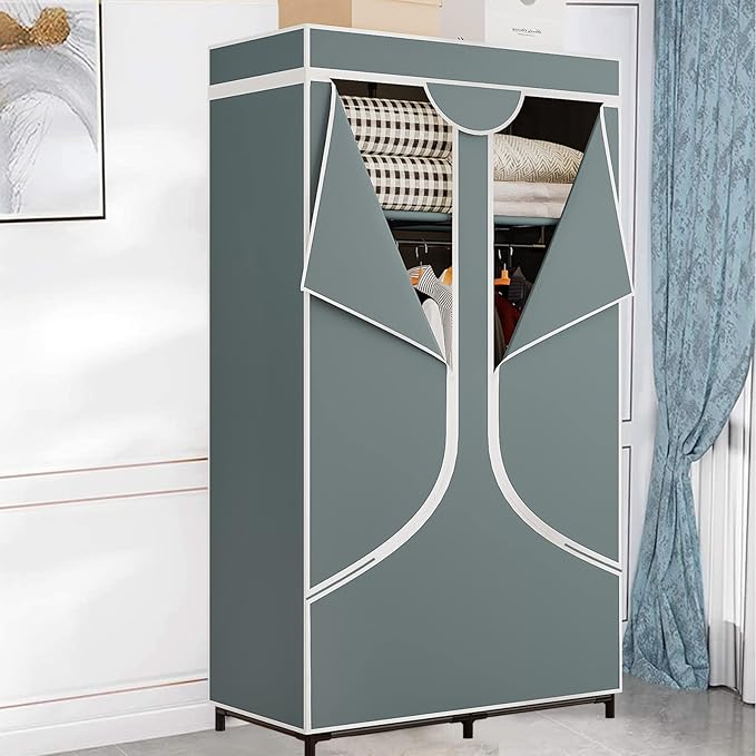 SORCEDAS Portable Wardrobe Closet Storage Organizer Metal Hanging Rack Non-Woven Fabric 34 Inch Grey-Ruum Studio Home