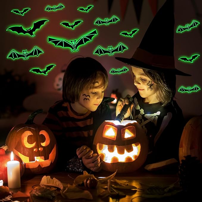 3 Sheets Glow in The Dark Halloween Skeleton Bat Decals Luminous Halloween Skeleton Bat Stickers Removable Bat Wall Decor Glowing Window Clings for Scary Halloween Theme Party Decorations-Ruum Studio Home