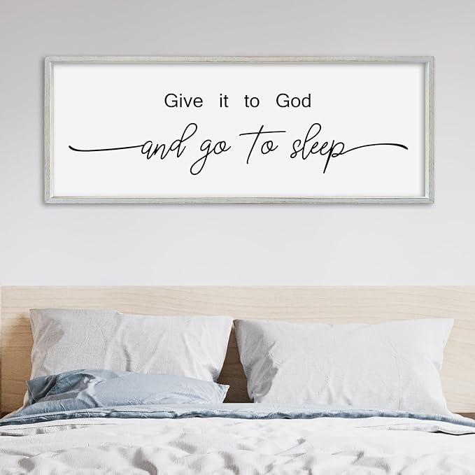 SRSZHIYUE Give It To God And Go to Sleep Sign Wall Decor 32"×12" for Master Bedroom Above Bed Guest Room Over Art Decoration (White)-Ruum Studio Home