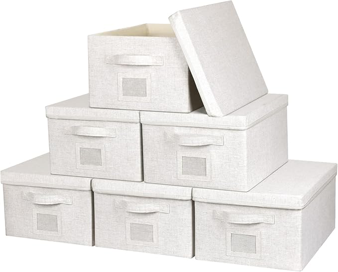 Large 17''x12'' Quart Collapsible Stackable Storage Bins with Lids, 6 Packs Off White Fabric Closet Boxes with Lids, Storage Cube Baskets Container Organizers for Bedroom Office(17''x12.2x''8'')-Ruum Studio Home