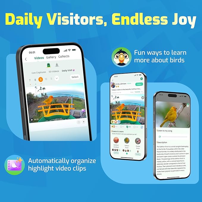 Smart Bird Feeder with Camera, Seamlessly Integrated Solar Panel Birdwatching Camera with SD Card, Lifetime Free AI Identify Bird Species&Auto Video Capture, House Warming Gifts with Greeting Card-Ruum Studio Home