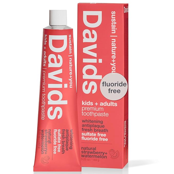 Davids Fluoride Free Kids & Adults Toothpaste, Teeth Whitening, Antiplaque, SLS (Sulfate) Free, Promotes Enamel Health, Mouth & Gum Detox, Natural Strawberry Watermelon, 5.25oz-Ruum Studio Home