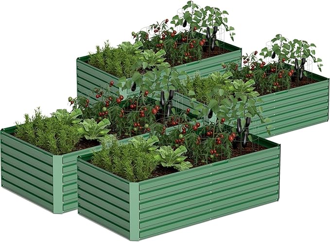 8x4x2 ft Outdoor Raised Garden Bed, Large Metal Planter Raised Beds, Planters for Outdoor Plants for Vegetables, Flowers, Herbs, Fruits, and Succulents.(4 Pcs)-Ruum Studio Home