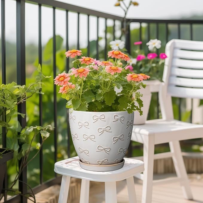 Ceramic Pots for Plants - 8 Inch Plant Pot with Drainage Hole and Saucer Large Planter Pot for Indoor Plants Outdoor Modern Flower Pot Home Decor White-Ruum Studio Home