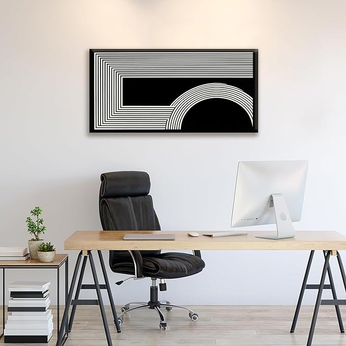Abstract Wall Art Modern Canvas Art Wall Decor Minimalist Wall Art Geometric Line Canvas Artwork Print Paintings Black And White Wall Art Modern Picture For Bedroom Art Office Home Wall Decor 20"X 40"-Ruum Studio Home