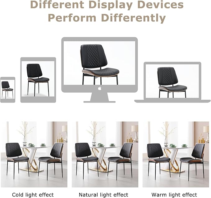 BV Dining Chairs Set of 4, PU Leather Armless Kitchen Chair in Modern Walnut Style, Mid Century Bentwood Side Chair with Metal Legs, Retro Accent Guest Chair for Kitchen Dining Room(Black)-Ruum Studio Home