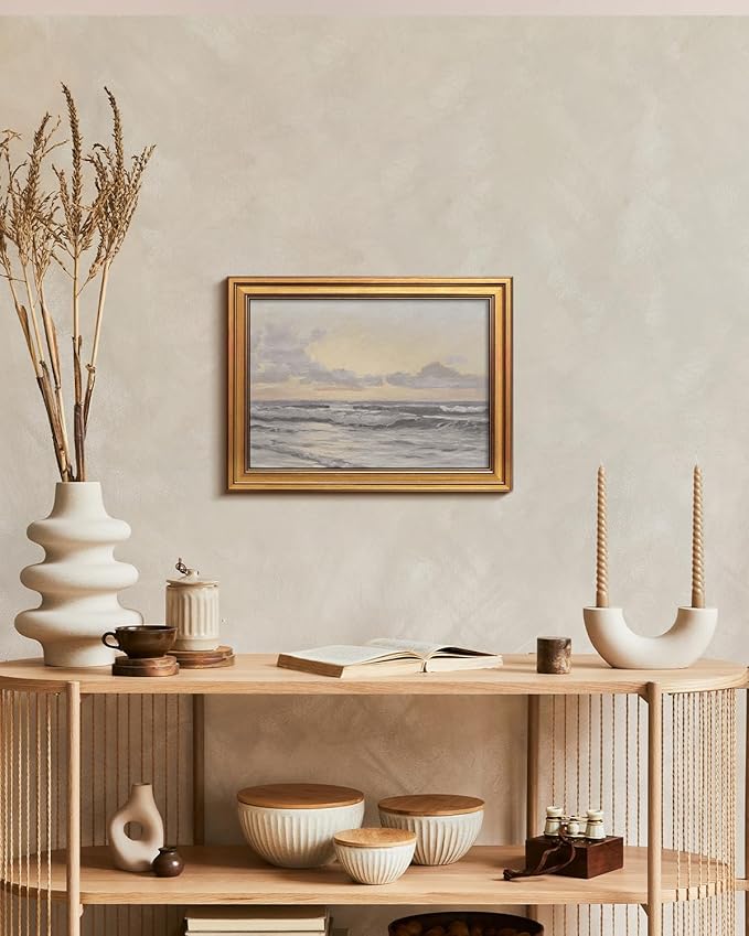 HUARCEY Gold Framed Vintage Wall Art for Living Room, Landscape Painting Prints Shelf Decor for Kitchen, Aesthetic Bedroom Wall Art, Christmas Gifts for Friends or Family (Sea or Sky - 12"x16")-Ruum Studio Home