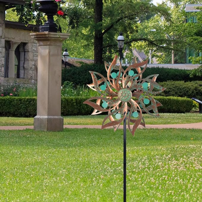 Viveta Metal Wind Spinners Outdoor,Vintage Kinetic Wind Spinner Garden Pinwheels with Metal Stake for Patio,Lawn,Garden,59 * 13.4 Inch-Ruum Studio Home