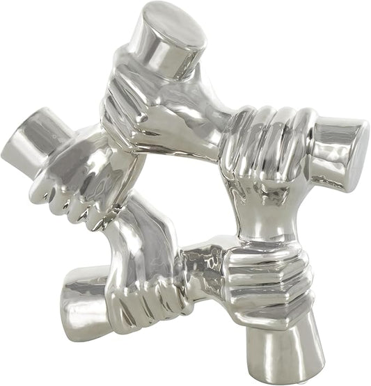 Deco 79 Ceramic Hands Decorative Sculpture Gripping Home Decor Statue, Accent Figurine 13" x 4" x 13", Silver-Ruum Studio Home